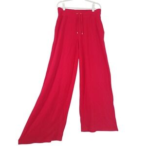 NWT Lauren Ralph Womens Pants LG Red Wide-Legs Waffle Knit Thermal Black Label